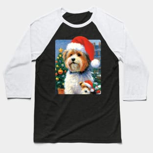 Christmas Lhasa Apso Dog Portrait painting Baseball T-Shirt